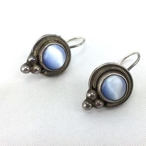 Sterling Silver 925 Blue Cabachon Earrings